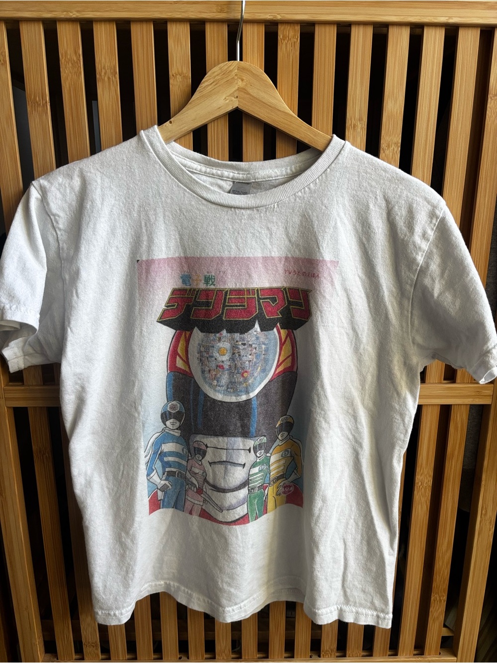 White Graphic T-Shirt with Colorful power rangers Print